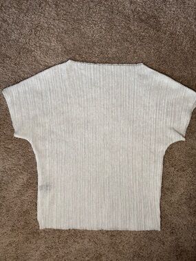 Glassworks London Ribbed Knit Short Sleeve Top in Light Cream